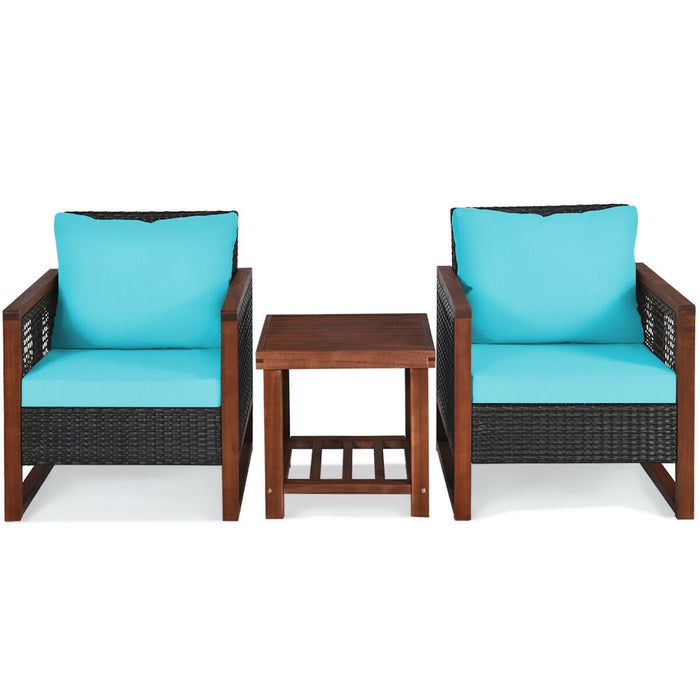 3 Pcs Patio Wicker Furniture Sofa Set with Wooden Frame and Cushion - Cool Stuff & Accessories