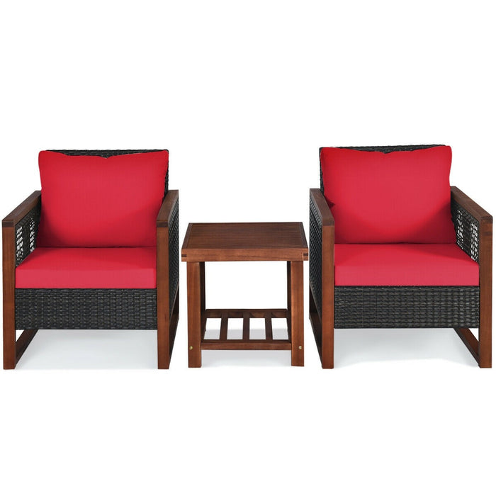 3 Pcs Patio Wicker Furniture Sofa Set with Wooden Frame and Cushion - Cool Stuff & Accessories