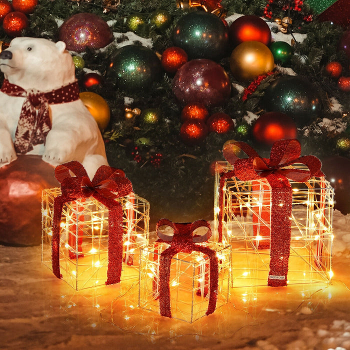 Set of 3 Christmas Lighted Gift Boxes Christmas Box Decorations with 60 LED Lights