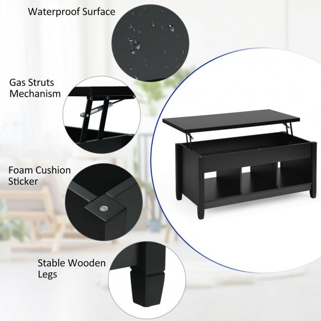 Lift Top Coffee Table with Hidden Storage Compartment/Black