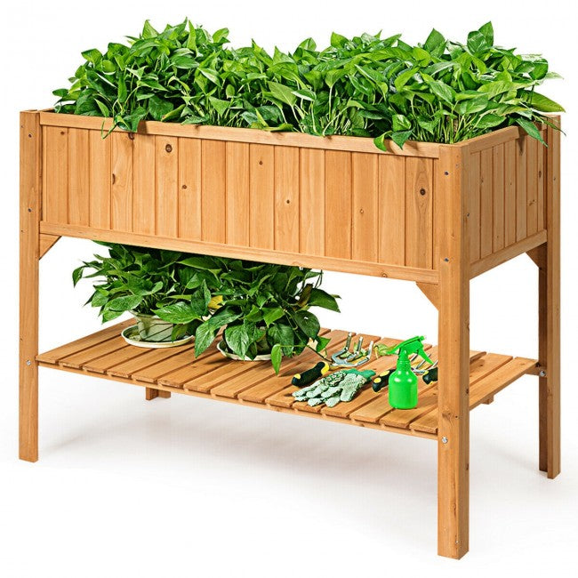 Wooden Elevated Planter Box Shelf