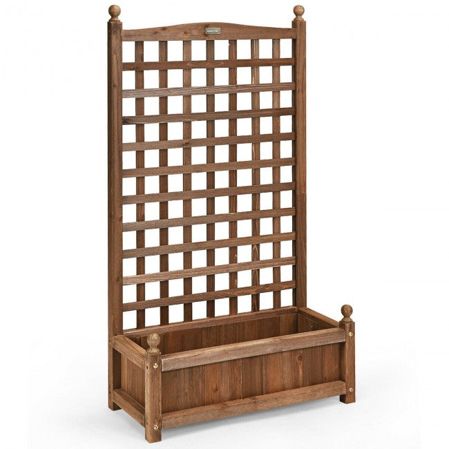 Wood Planter Box with Trellis for Garden