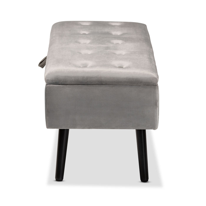 Caine Modern Wood Storage Bench/ Grey Velvet