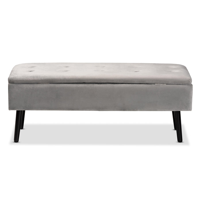 Caine Modern Wood Storage Bench/ Grey Velvet