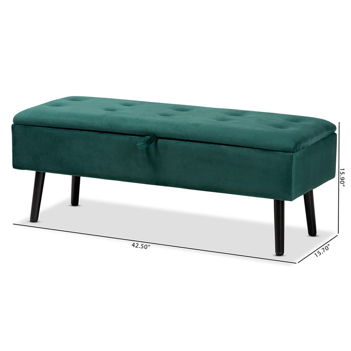 Caine Modern Wood Storage Bench/ Green Velvet