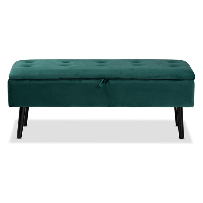 Caine Modern Wood Storage Bench/ Green Velvet