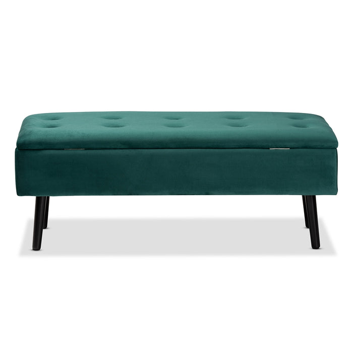 Caine Modern Wood Storage Bench/ Green Velvet