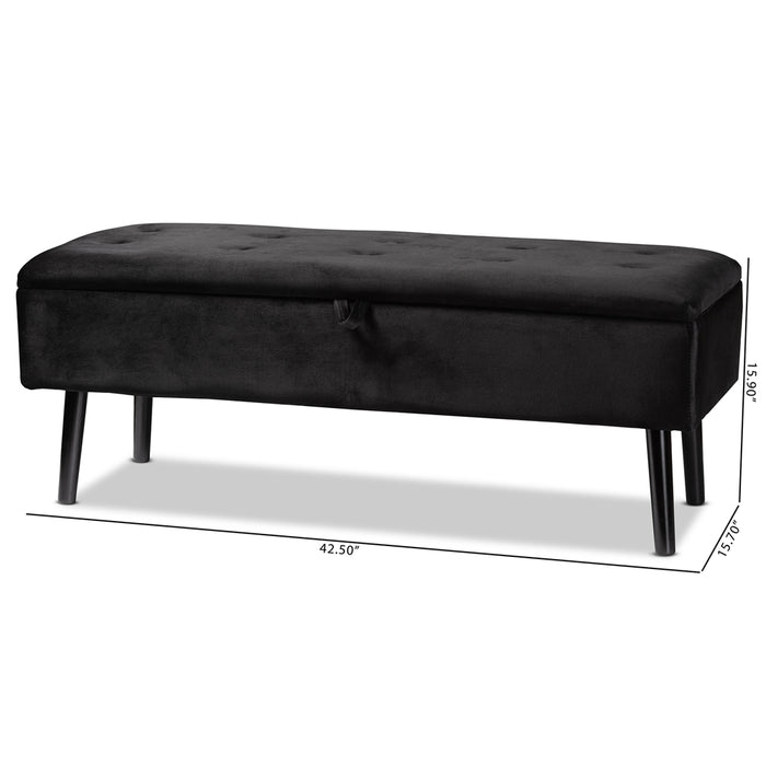 Caine Modern Wood Storage Bench/ Black Velvet