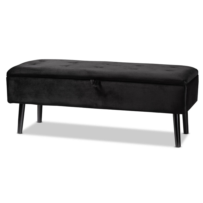 Caine Modern Wood Storage Bench/ Black Velvet