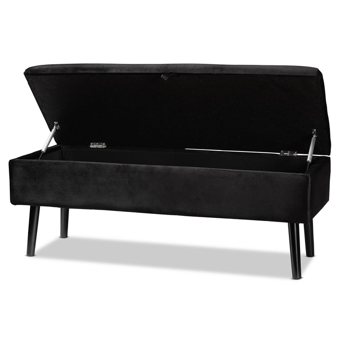 Caine Modern Wood Storage Bench/ Black Velvet