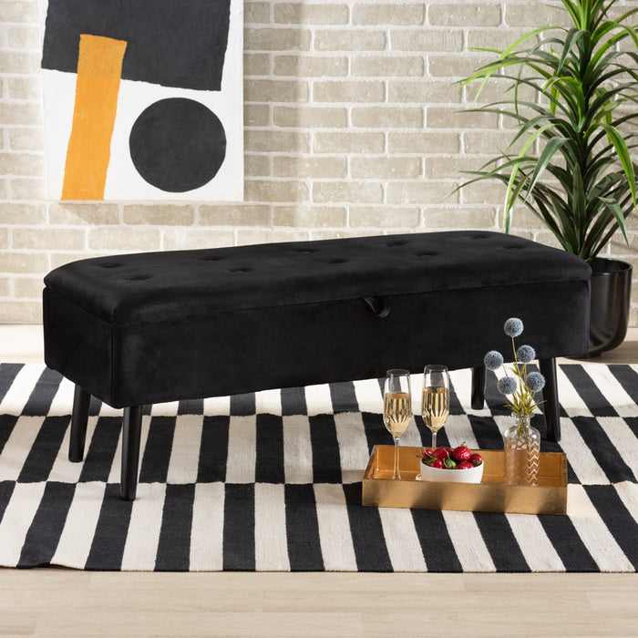 Caine Modern Wood Storage Bench/ Black Velvet