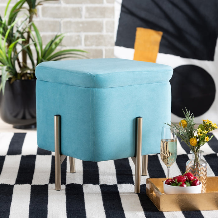 Aleron Storage Ottoman/Light Blue