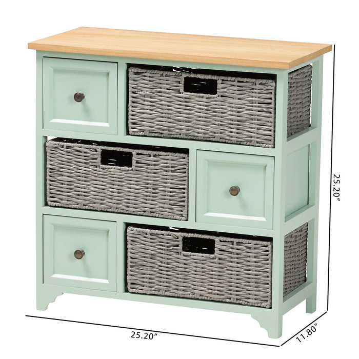 Valtina 3 Drawer Storage With Baskets/Mint Green