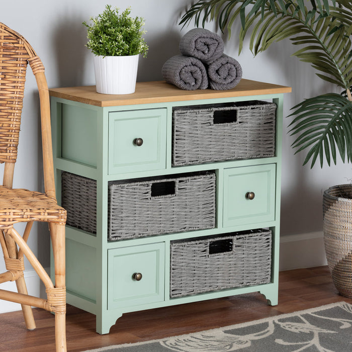 Valtina 3 Drawer Storage With Baskets/Mint Green