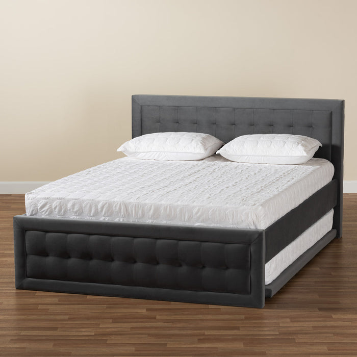 Tegan Queen Size Platform Bed With Trundle/Grey