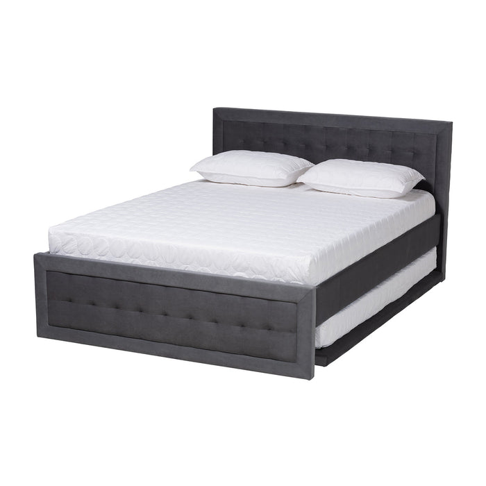 Tegan Queen Size Platform Bed With Trundle/Grey