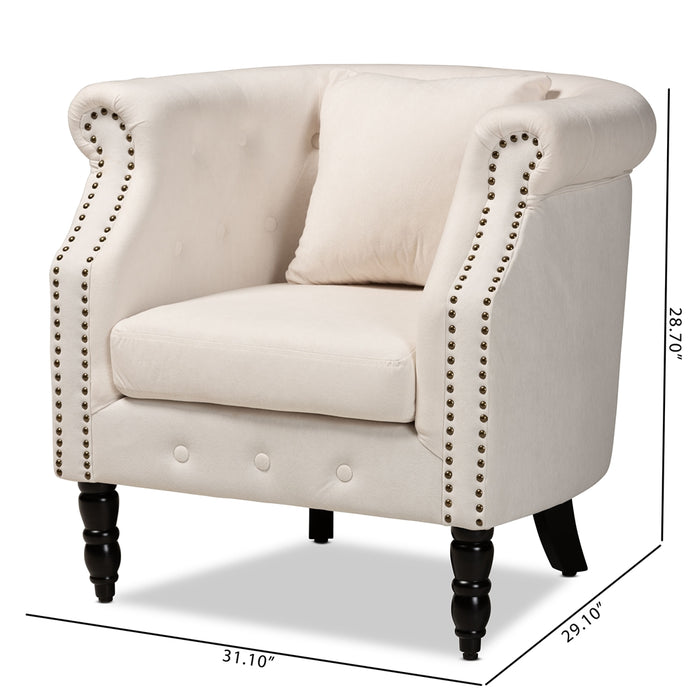 Renessa Wood Armchair/Beige Velvet