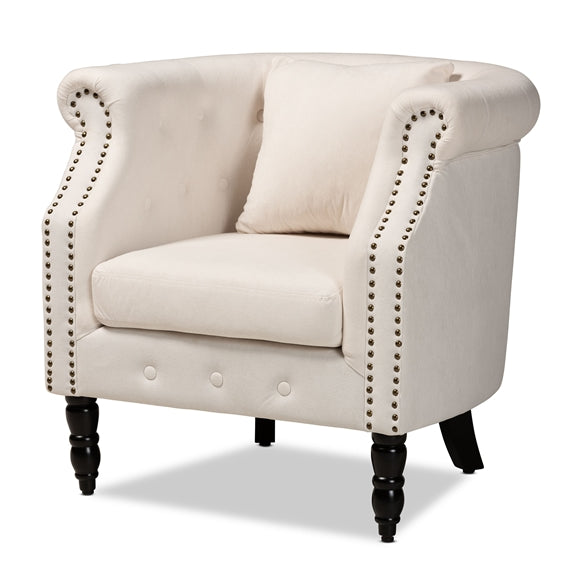 Renessa Wood Armchair/Beige Velvet