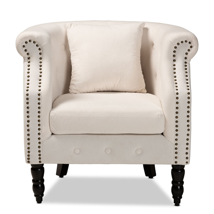 Renessa Wood Armchair/Beige Velvet