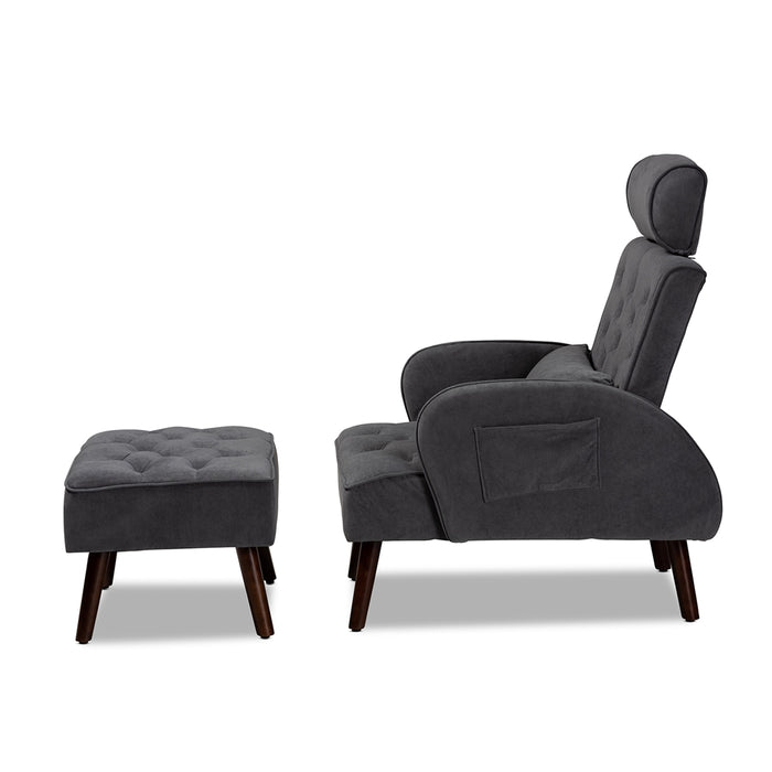 Haldis Lounge Chair And Ottoman Set/ Grey Velvet