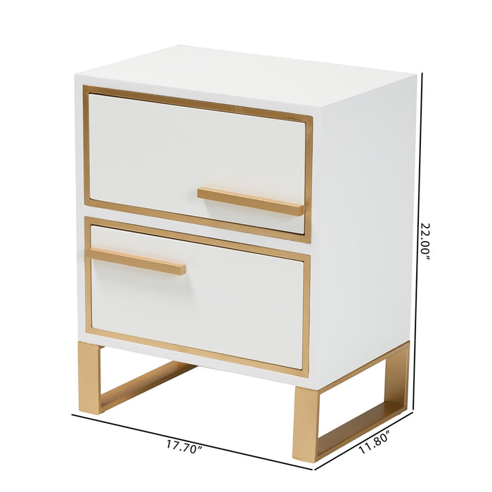 Giolla 2 Drawer End Table/White Gold
