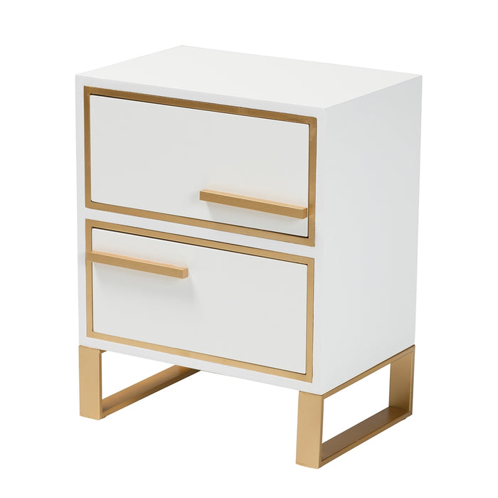 Giolla 2 Drawer End Table/White Gold