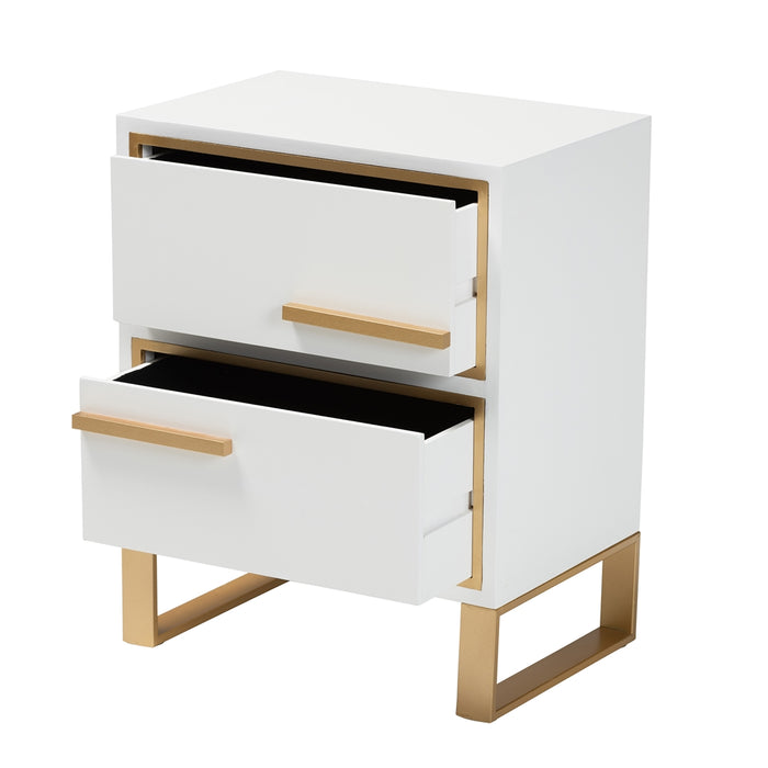 Giolla 2 Drawer End Table/White Gold