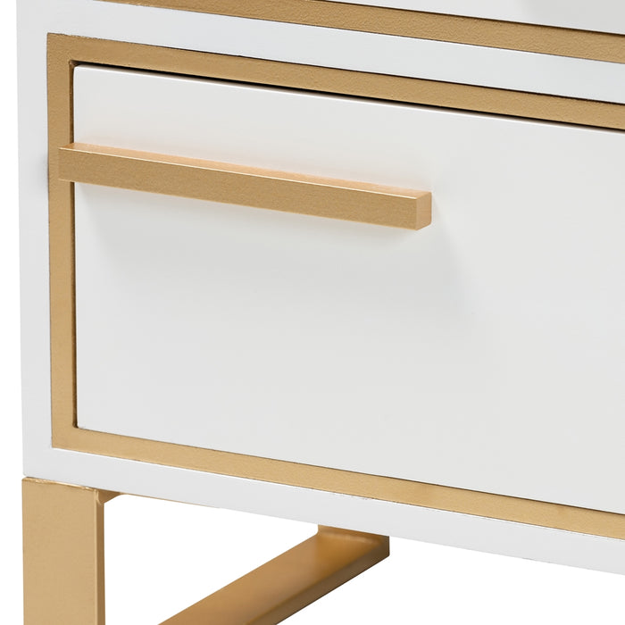 Giolla 2 Drawer End Table/White Gold