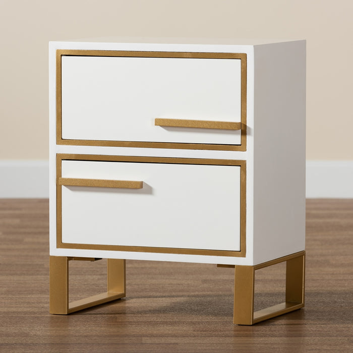 Giolla 2 Drawer End Table/White Gold