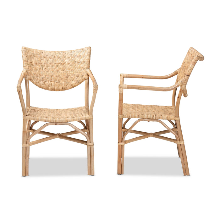 Damani Bohemian Rattan 2 Piece Dining Chair Set
