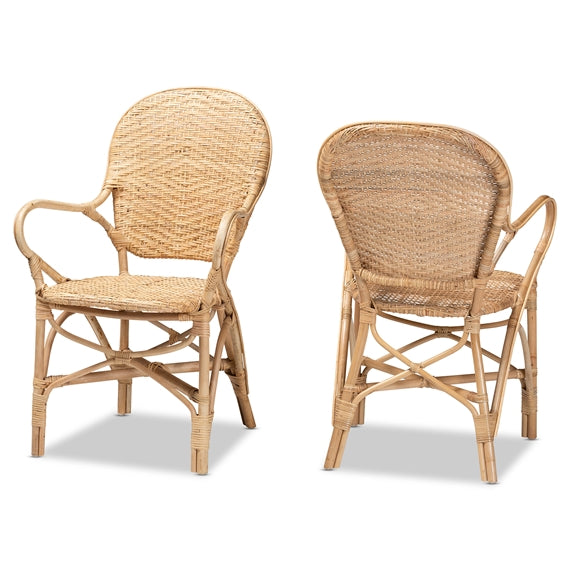 Genna Bohemian Rattan 2 Piece Dining Chair Set
