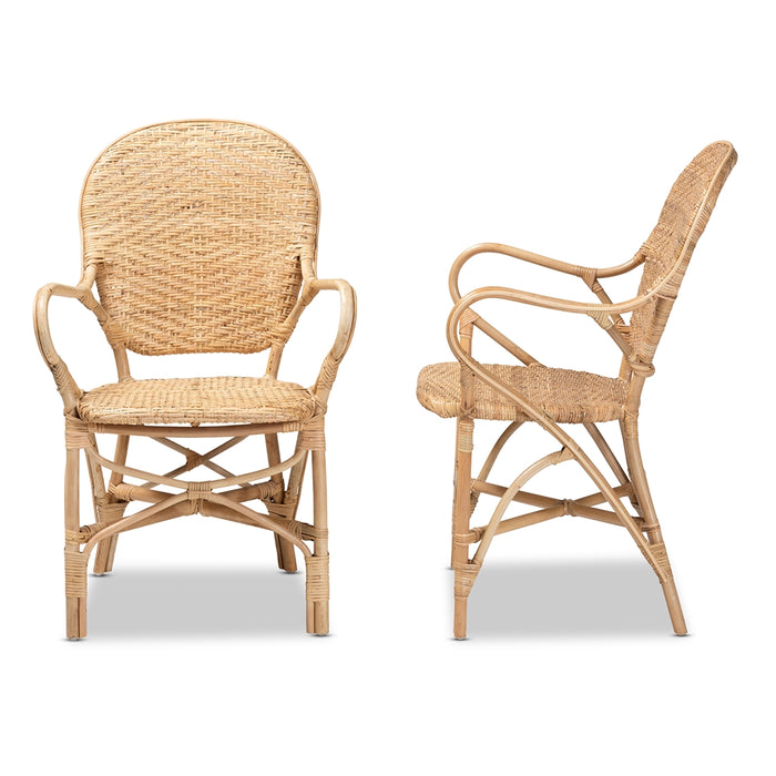 Genna Bohemian Rattan 2 Piece Dining Chair Set