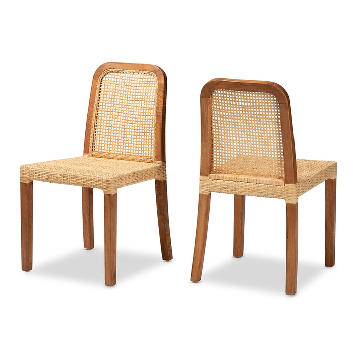 Caspia Mid-Century Modern Rattan Dining Chairs – Set of 2