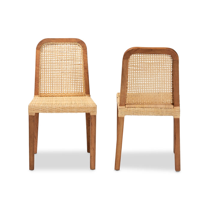 Caspia Mid-Century Modern Rattan Dining Chairs – Set of 2