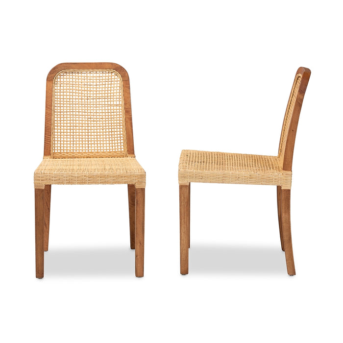 Caspia Mid-Century Modern Rattan Dining Chairs – Set of 2