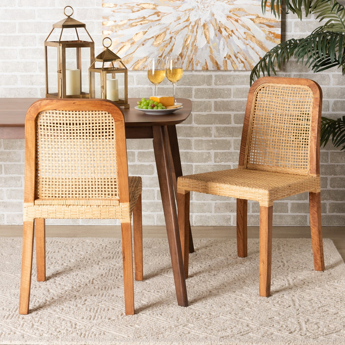 Caspia Mid-Century Modern Rattan Dining Chairs – Set of 2