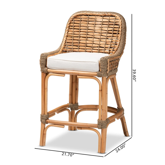 Kyle Modern Bohemian Rattan Counter Stool with Cushion