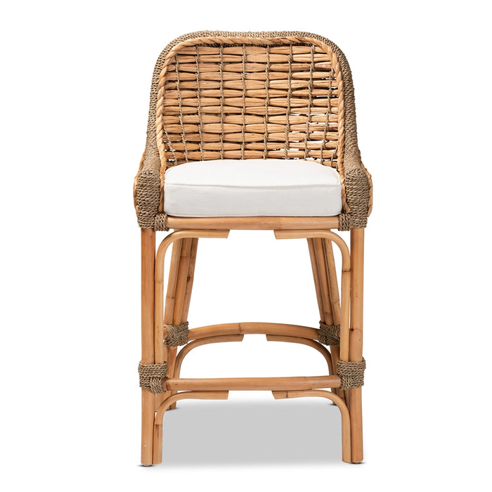 Kyle Modern Bohemian Rattan Counter Stool with Cushion