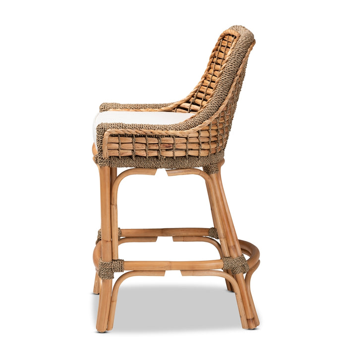 Kyle Modern Bohemian Rattan Counter Stool with Cushion