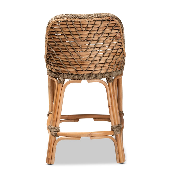 Kyle Modern Bohemian Rattan Counter Stool with Cushion