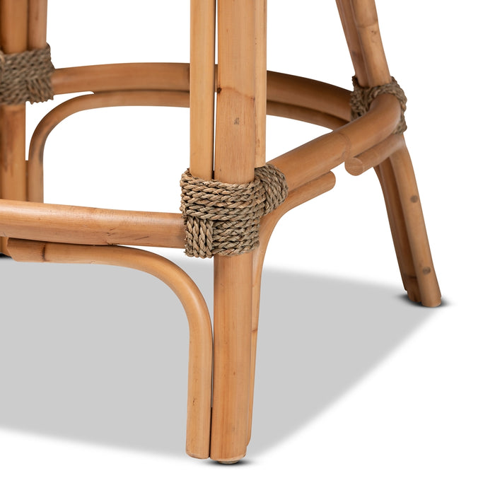 Kyle Modern Bohemian Rattan Counter Stool with Cushion