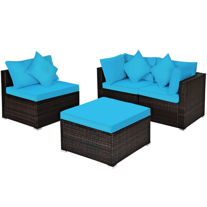 4 Pcs Ottoman Garden Deck Patio Rattan Wicker Furniture Set Cushioned Sofa - Cool Stuff & Accessories