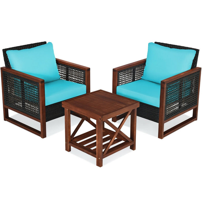 3 Pcs Patio Wicker Furniture Sofa Set with Wooden Frame and Cushion - Cool Stuff & Accessories