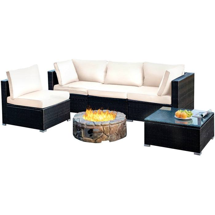 5Pcs Cushioned Patio Rattan Furniture Set - Cool Stuff & Accessories