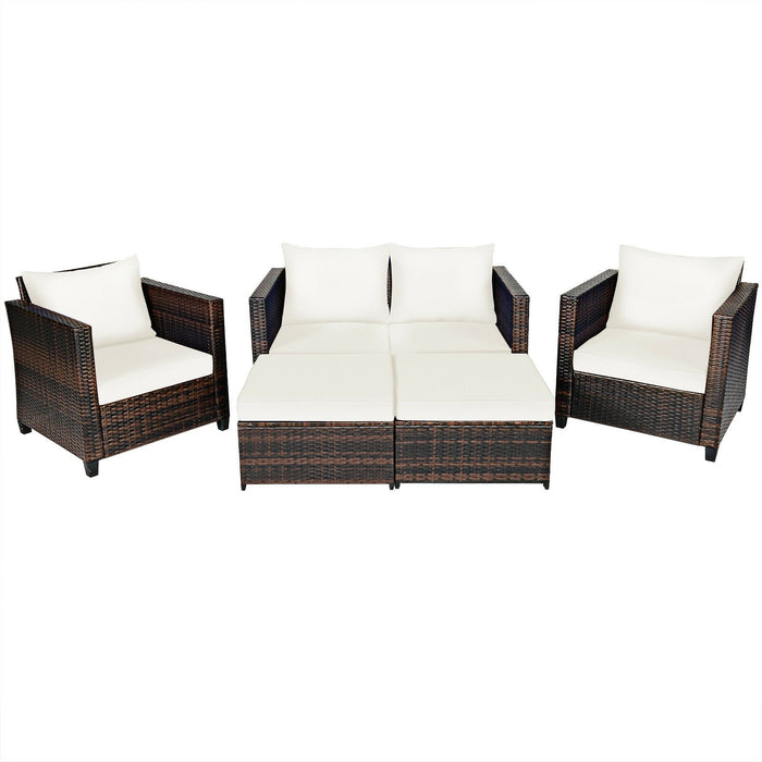 5 Pcs Patio Cushioned Rattan Furniture Set - Cool Stuff & Accessories
