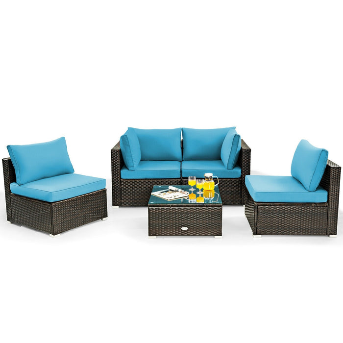5Pcs Cushioned Patio Rattan Furniture Set - Cool Stuff & Accessories