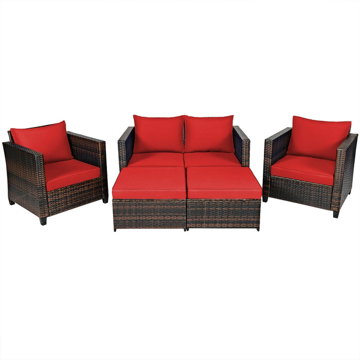 5 Pcs Patio Cushioned Rattan Furniture Set - Cool Stuff & Accessories