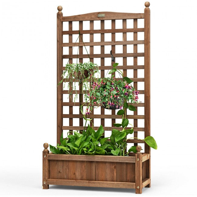 Wood Planter Box with Trellis for Garden