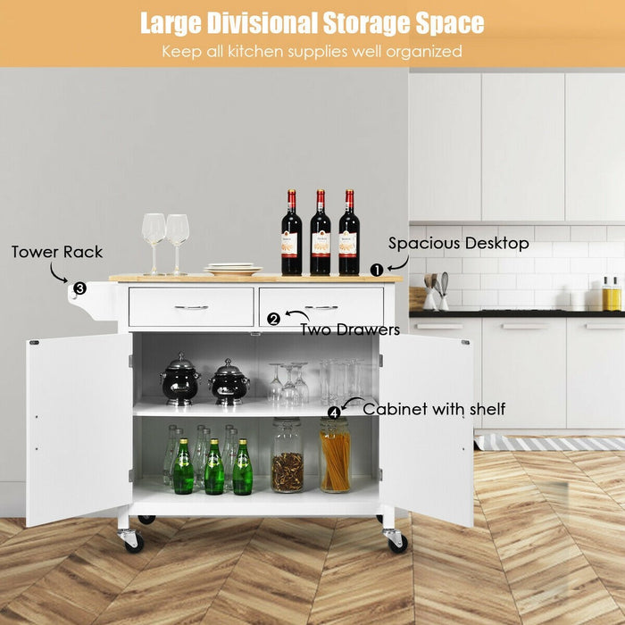 Modern Rolling Kitchen Cart Island with Wooden Top/ White - Cool Stuff & Accessories