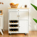 Kitchen Cart with Rubber Wood Top 3 Tier Wine Racks 2 Cabinets/White - Cool Stuff & Accessories